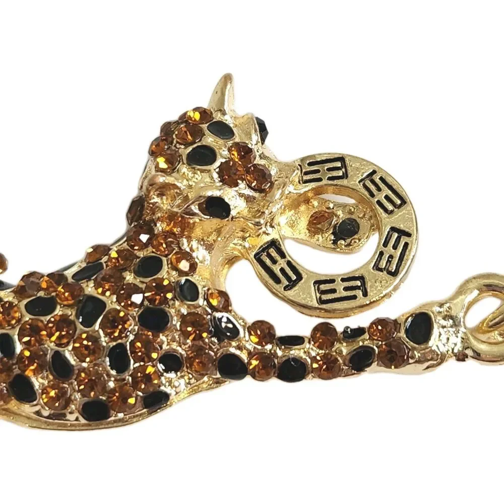 Effy Sparkly Rhinestone Panther Keychain Gold Tone Leopard Purse Charm Bling